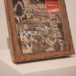 "The space between point A and B" by Lourdes Jimenez. Found images, wooden frame, glass.