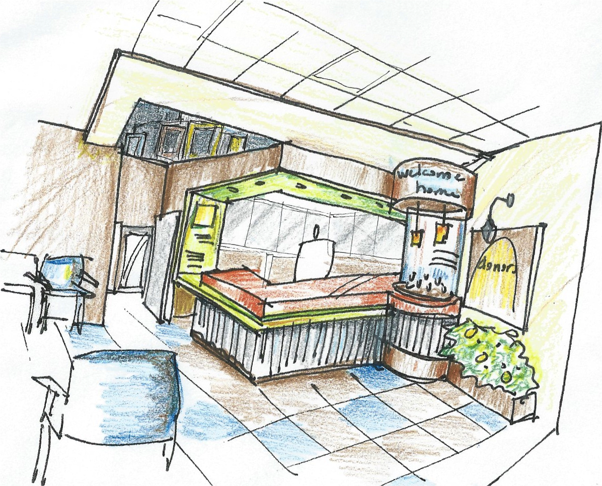 Sketch of Shelter Interior by Jill Pable
