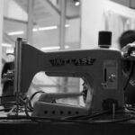 Black and white photo of sewing machine