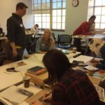 Angled shot of students working