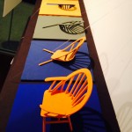 Angled shot of small scale chairs made by students