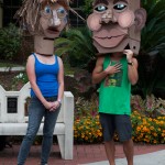 Two students with cardboard heads