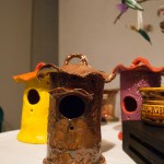 Close up shot of ceramic bird feeders