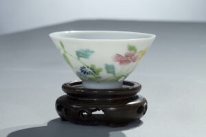 Ming Dynasty, Chenghua period (1465-1487) porcelain cup from the Cressman Collection, 1 1/8 inches tall, base diameter 3/4 inch, mouth diameter 2 inches. Florida State University Museum of Fine Arts.