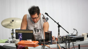 Tei Blow reviewing and developing sound design for "I Understand… MANCC Photo by Chris Cameron