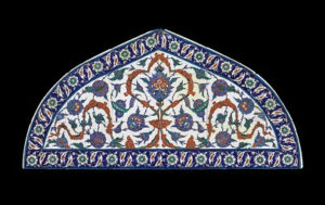 Tile Lunette, Composite body (quartz, clay, and glaze frit) with colors painted on white slip under clear glaze. Bequest of Mrs. Martin Brimmer / MUSEUM OF FINE ARTS, BOSTON. The MFA Boston began collecting objects in 1903.