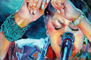 4.Rosemary Ferguson, Lady Sings the Blues, included in the tri-state juried competition organized by the Tallahassee Watercolor Society. 