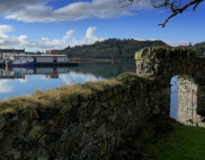 Lew Castle sea wall in Scotland