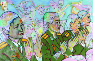 Stephanie Karamitsos, Cartographic Korea, acrylic painting / collage on hard board, 24 x 36 inches. 