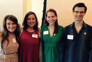 Fellowship winners: Bridget, Julie, and Gabe with fellow grad Heather Boni at the Fellows Society Annual Induction ceremony.