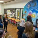 Second Lady Karen Pence (middle) tours the FSU art therapy with First Lady of Florida Ann Scott (left) at the launch of her new initiative, Art Therapy: Healing with the HeART on Wednesday, Oct. 18, at Florida State University. (FSU Photography Services)