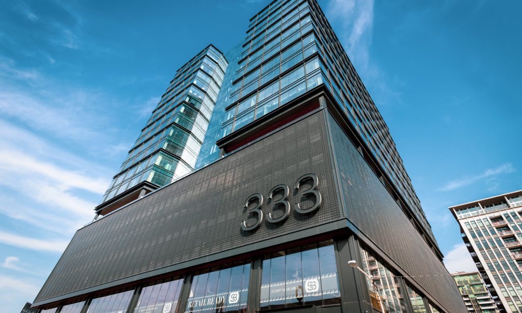 a tall building with a number on it