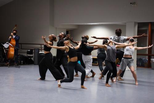FSU School of Dance students rehearse “In the Same Tongue” with McIntyre dancers and musicians. (Chris Cameron)